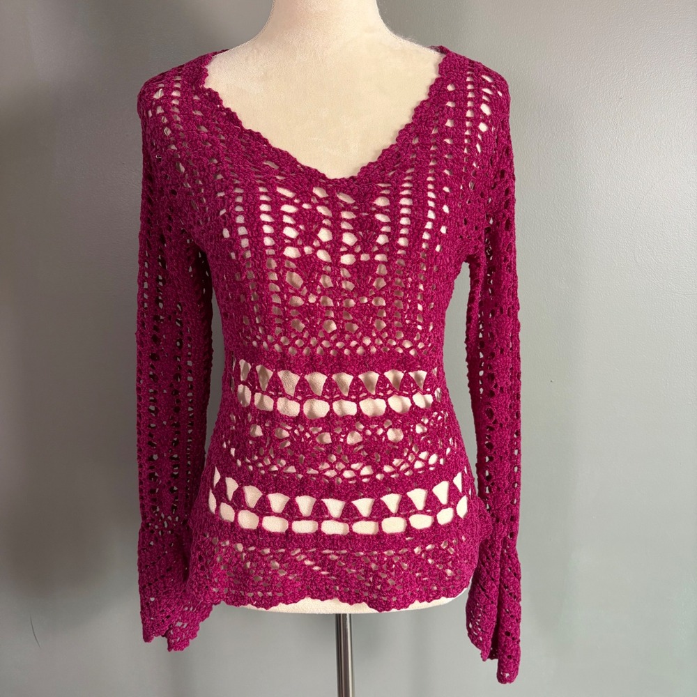 Vintage Joe Boxer Crochet Sweater‎ M? Chenille Y2K Boho Ren Hippie Fairy Grunge